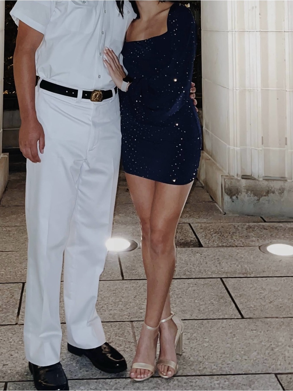 Lucy in the Sky Navy Long-Sleeve Square Neck Dress with Gold Dots
